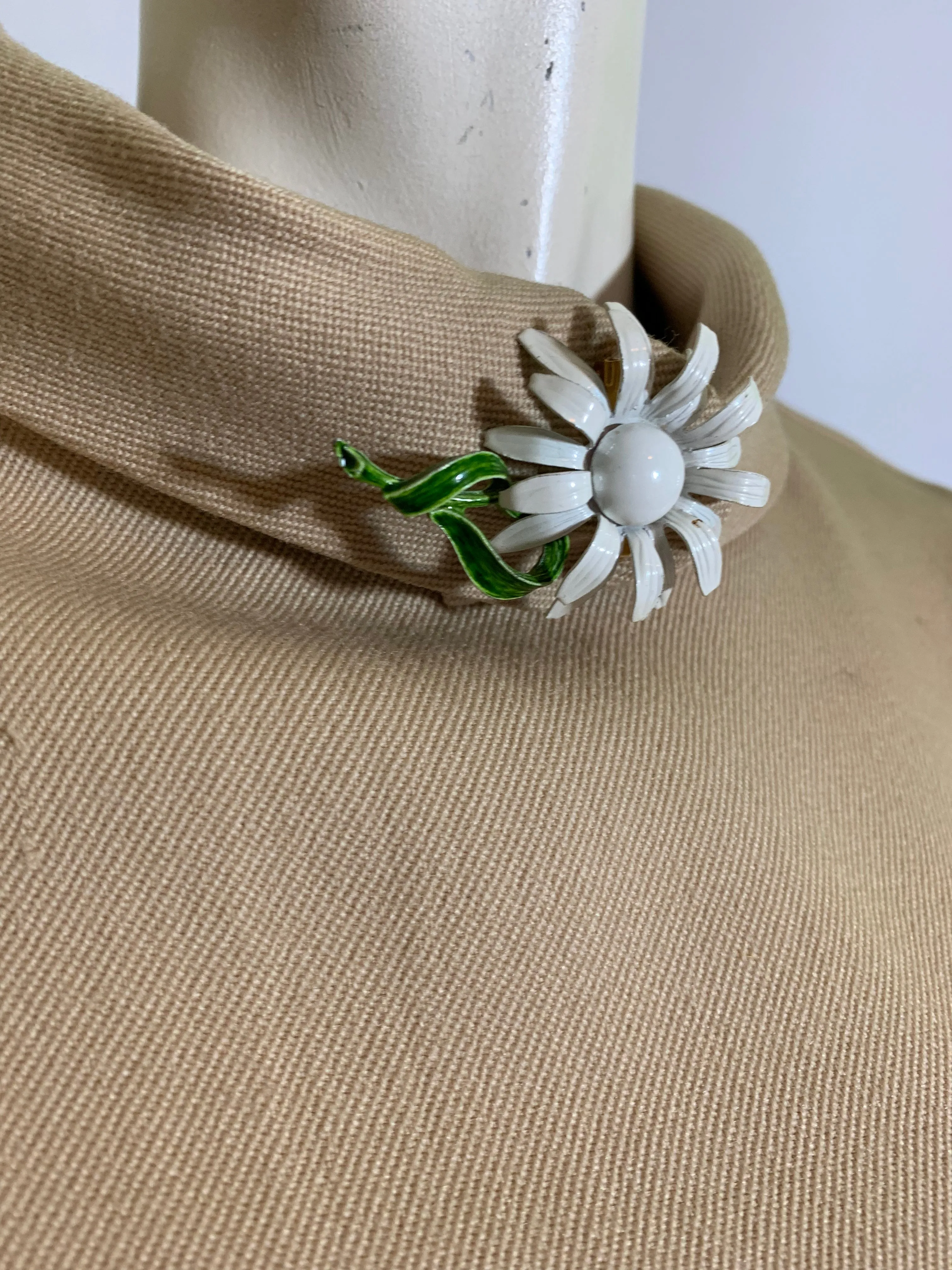 Chic Folded Collar Tan Dress circa 1960s