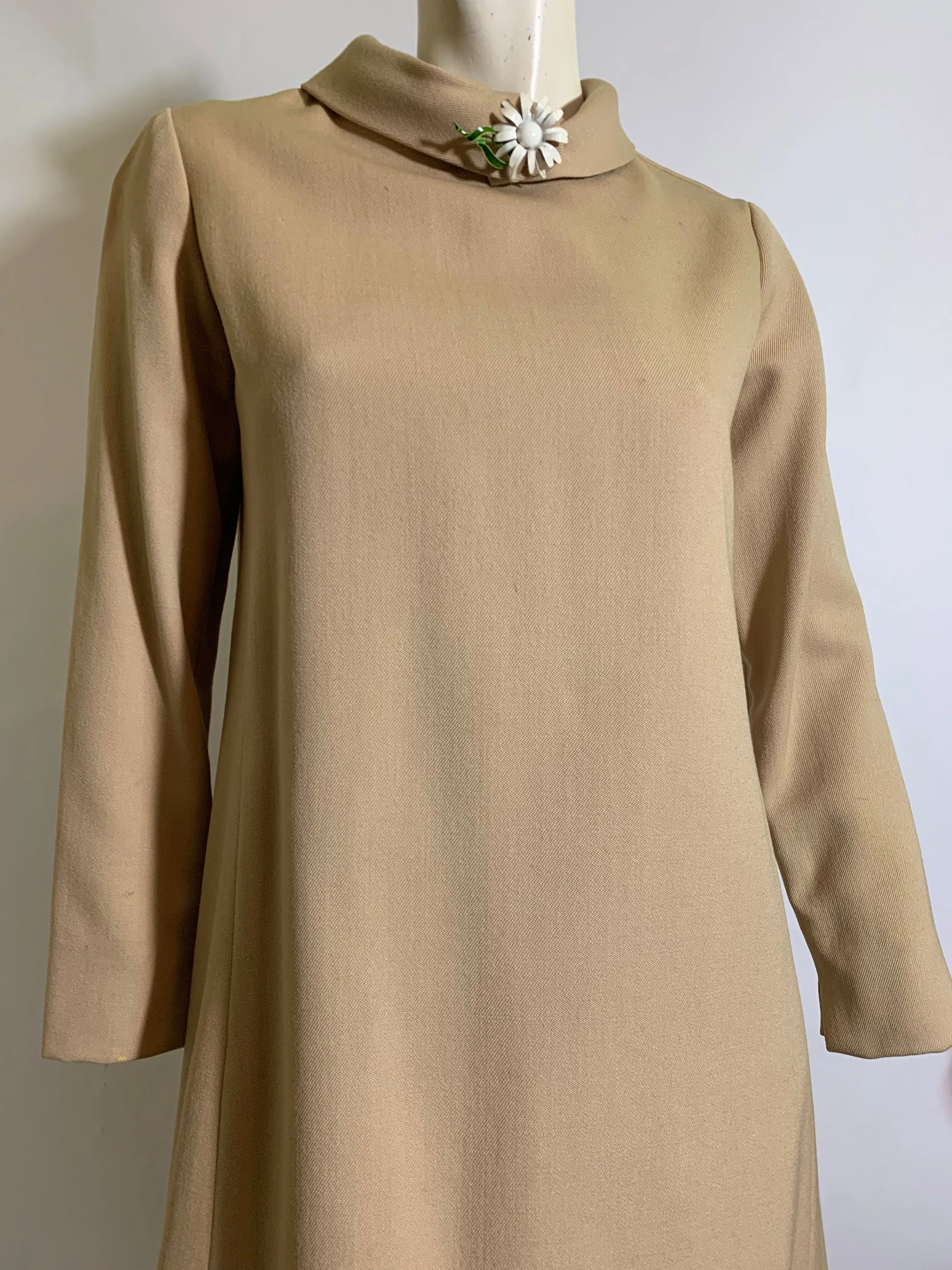 Chic Folded Collar Tan Dress circa 1960s