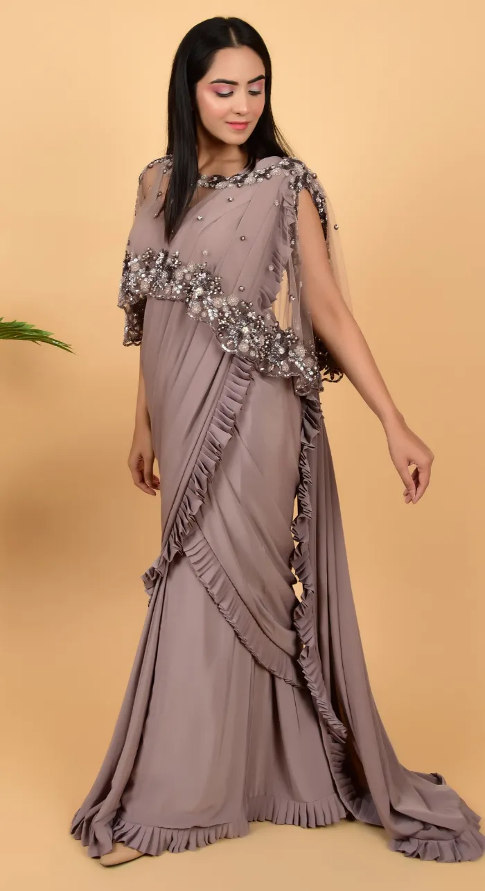 Chinon Draping Saree With Designer Cape