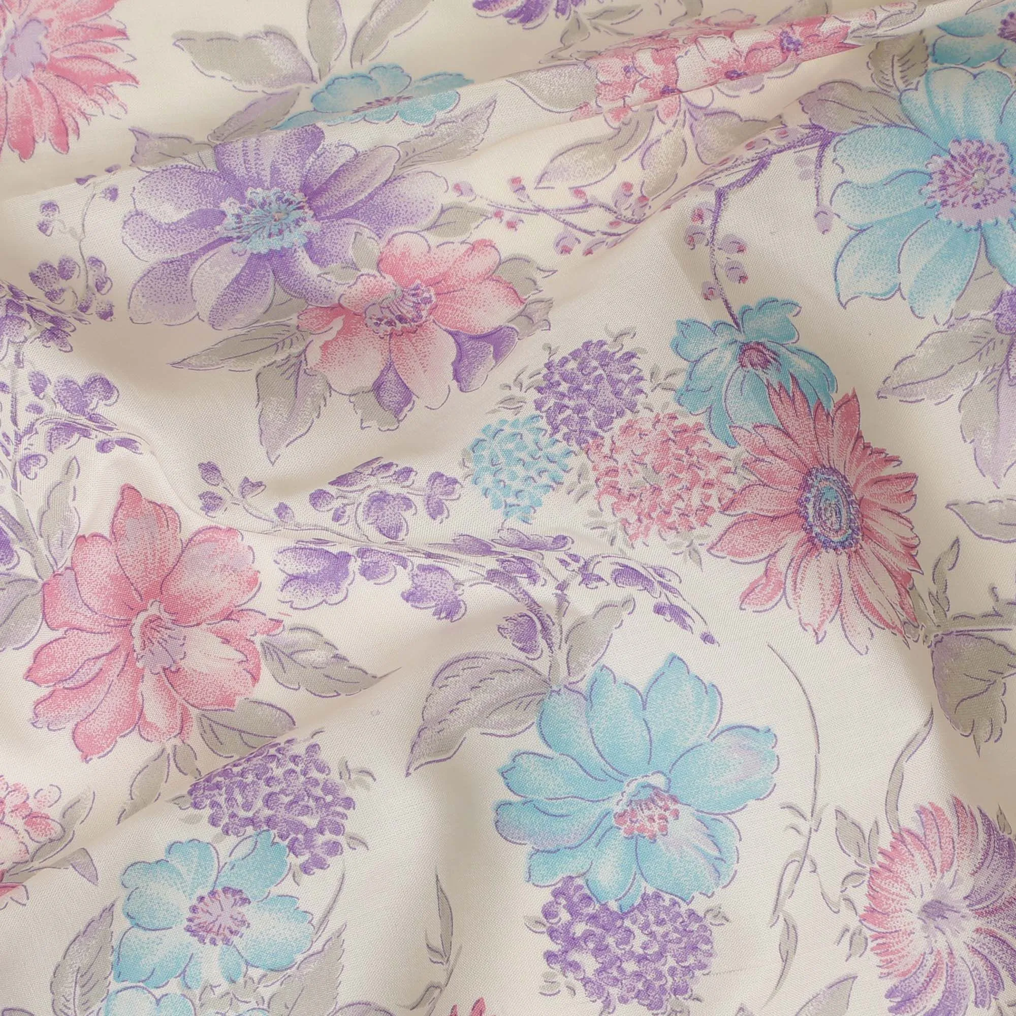 Cream Cotton Voile Fabric: A Tapestry of Florals-D17596