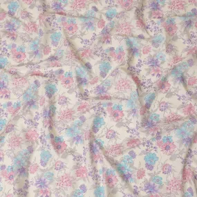 Cream Cotton Voile Fabric: A Tapestry of Florals-D17596