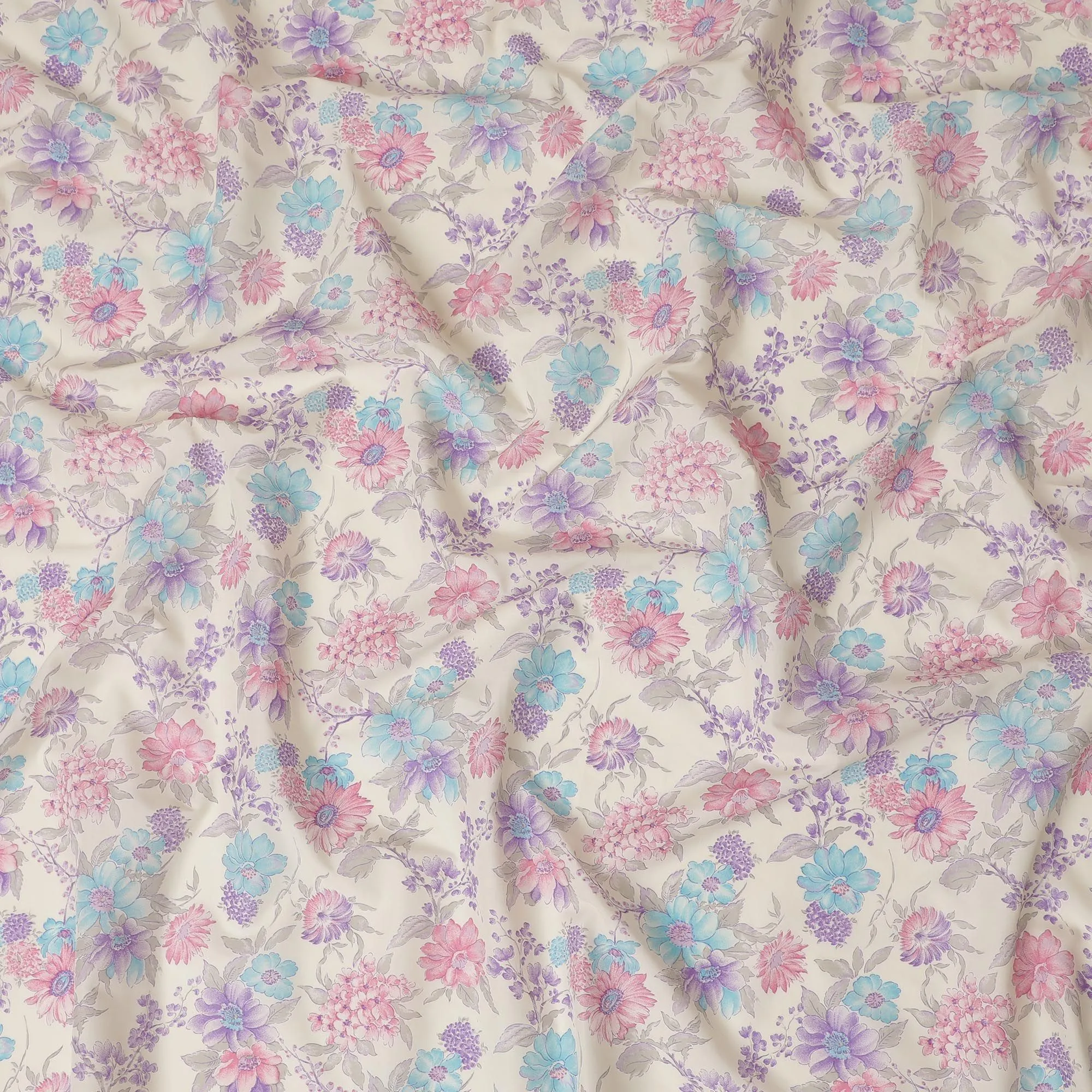 Cream Cotton Voile Fabric: A Tapestry of Florals-D17596