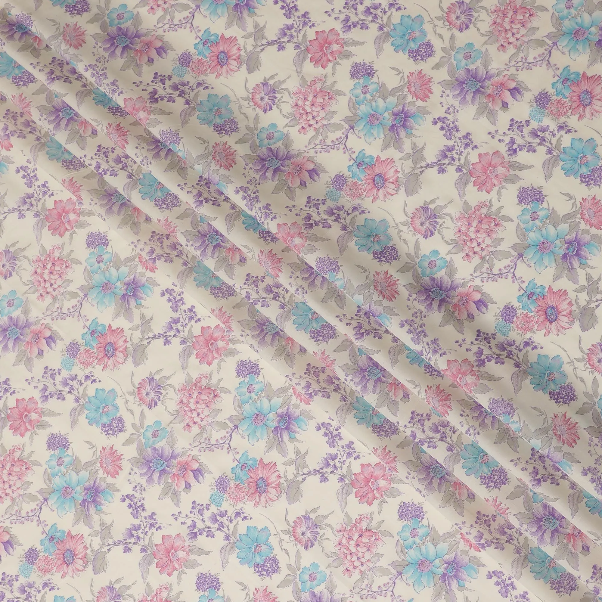 Cream Cotton Voile Fabric: A Tapestry of Florals-D17596