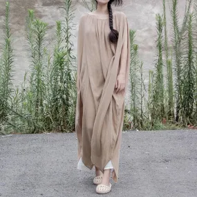 Dark Beige Cotton Linen Dress | Lotus