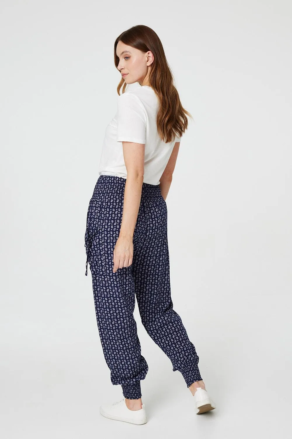 Ditsy Print High Waist Harem Trousers