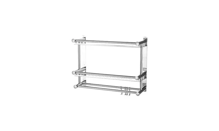 Double-layer Shower Shelf With 2 Towel Bar