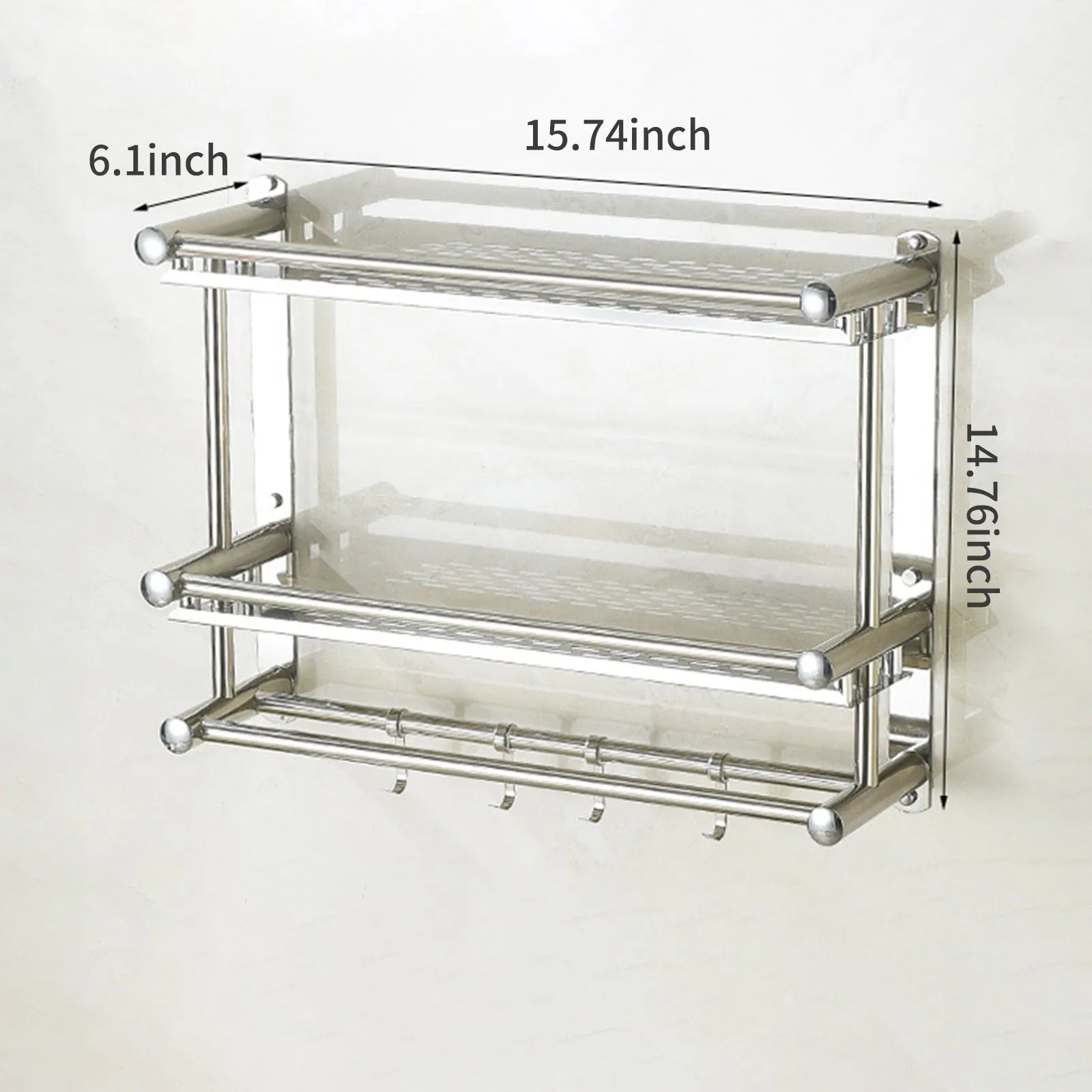 Double-layer Shower Shelf With 2 Towel Bar