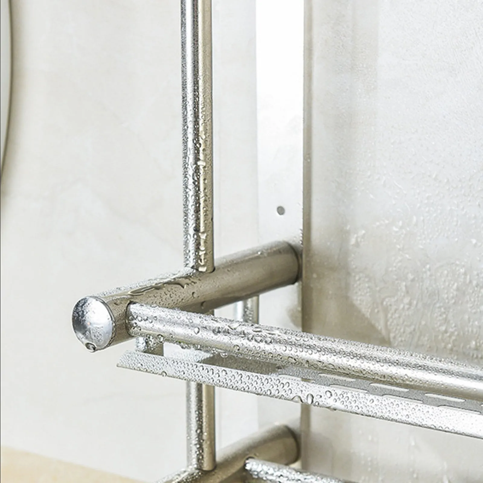 Double-layer Shower Shelf With 2 Towel Bar