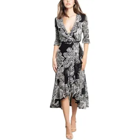 Dress The Population Womens Ophelia Embroidered Midi Wrap Dress