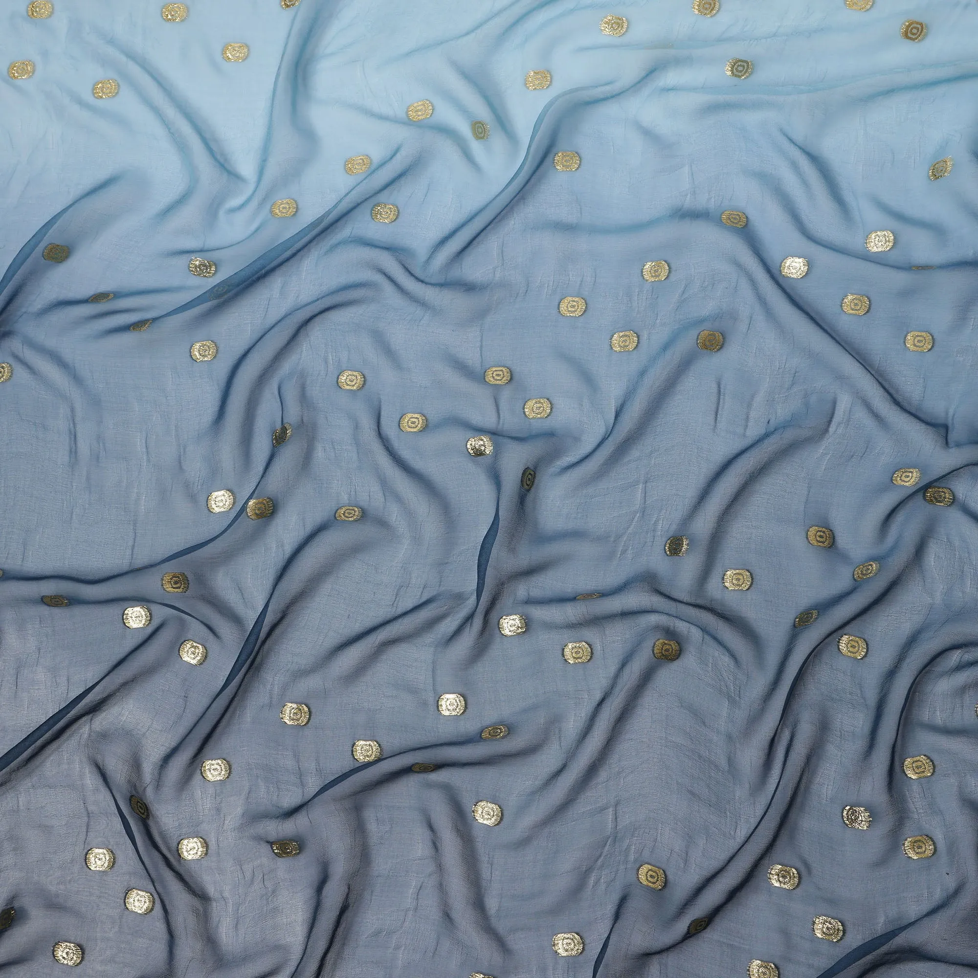 Dusty Blue Silk Chiffon Fabric with Metallic Lurex, 110 cm Width, Ombre Design, Made in South Korea-D21144