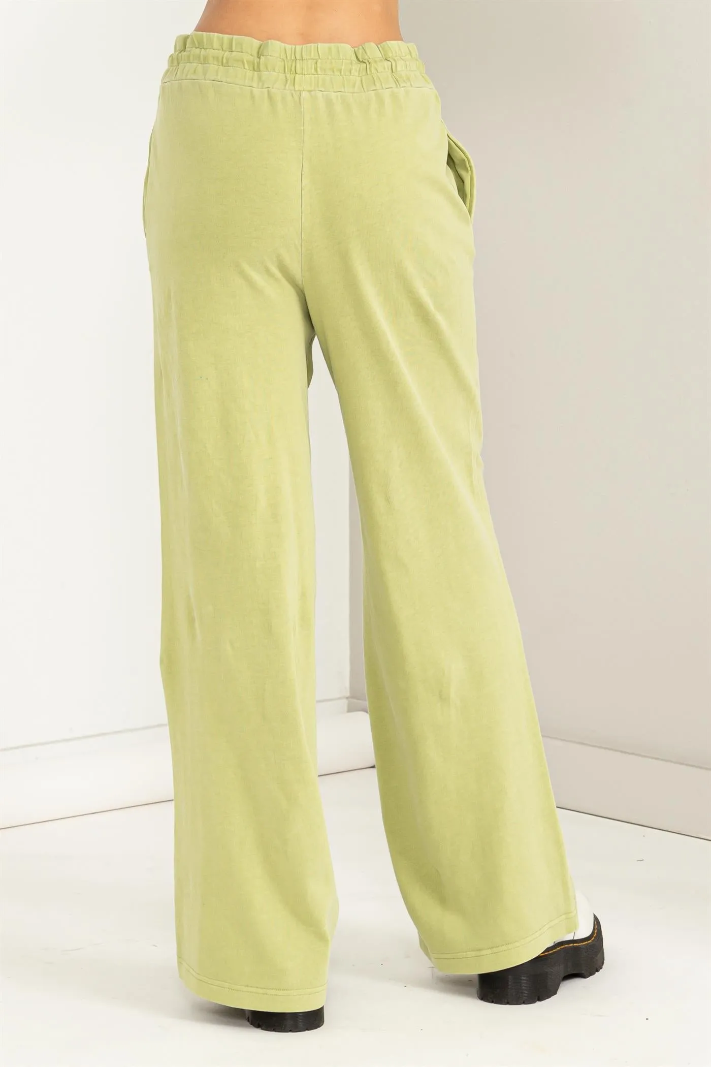 DZ23G455-HIGH WAIST DRAWSTRING WIDE LEG PANTS