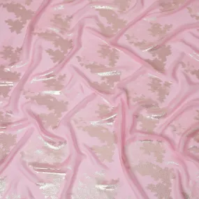 Elegant Baby Pink Silk Chiffon Fabric with Metallic Lurex Floral Design, 110 cm Width, South Korea-D19718