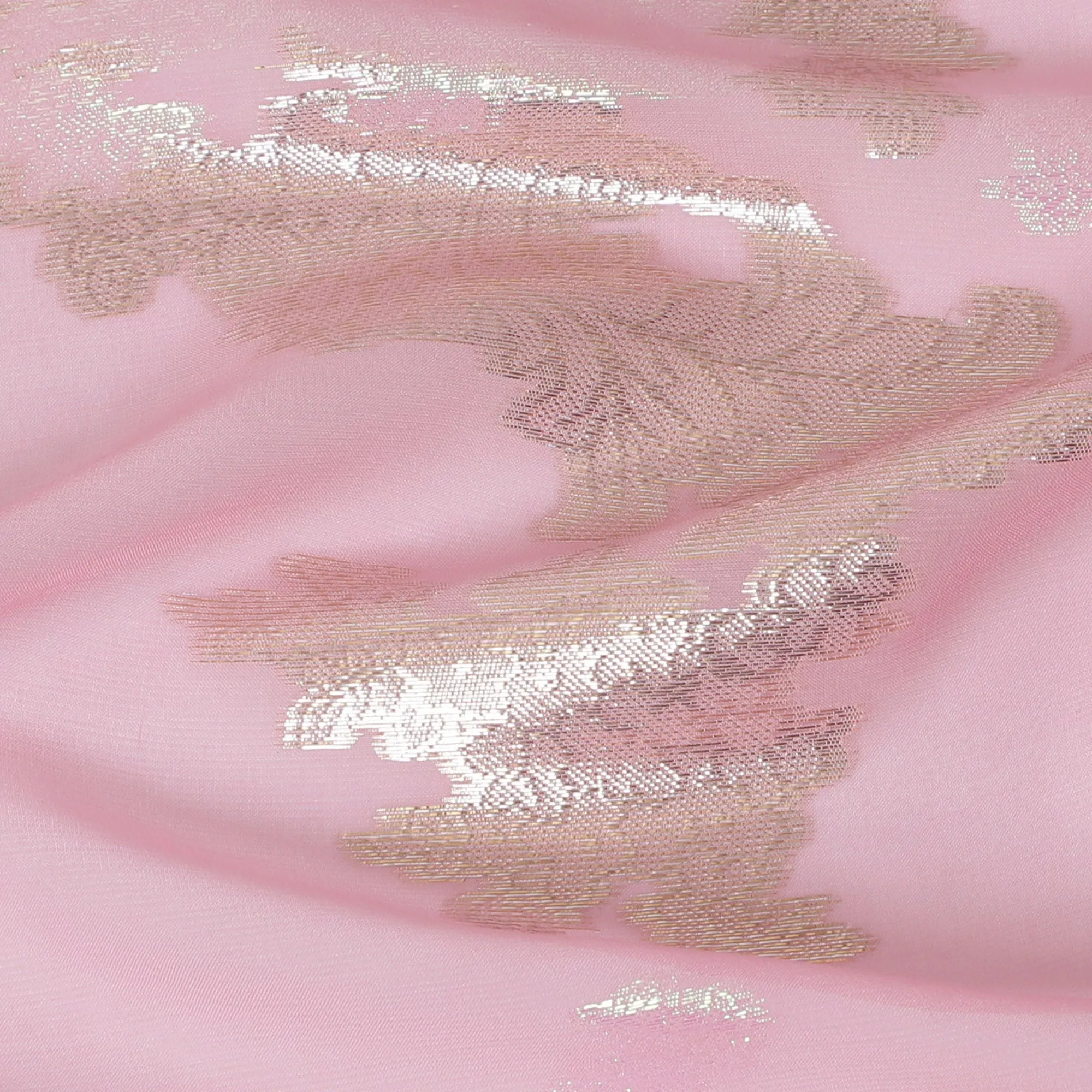 Elegant Baby Pink Silk Chiffon Fabric with Metallic Lurex Floral Design, 110 cm Width, South Korea-D19718