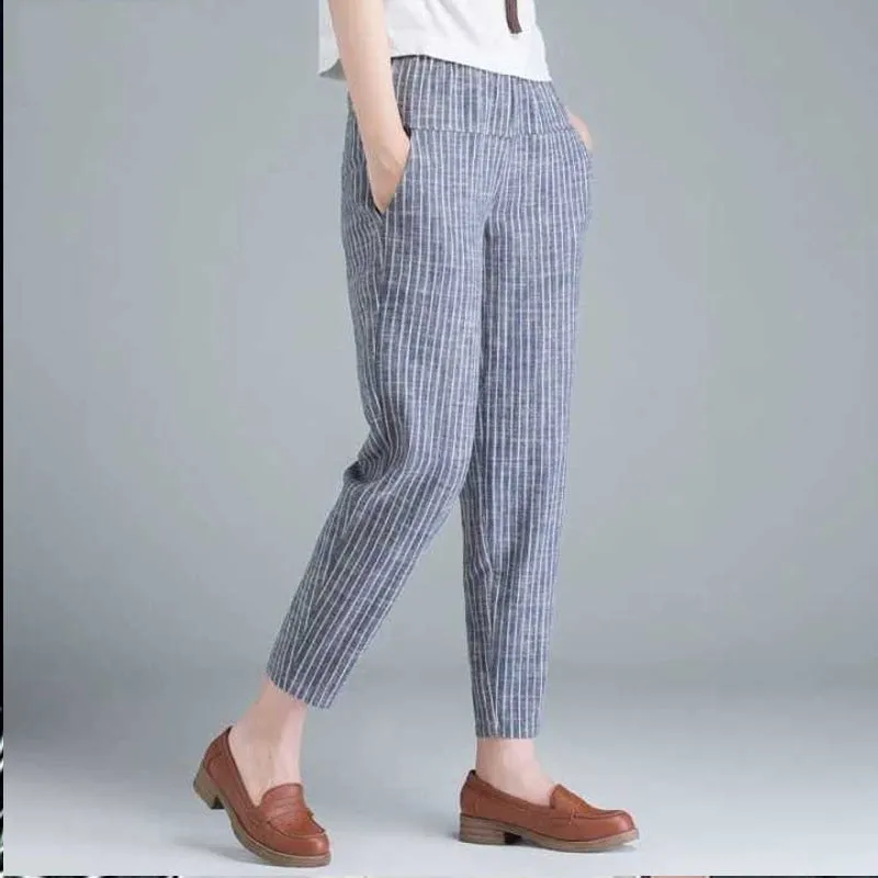 Elegant High Waist Cotton Pants