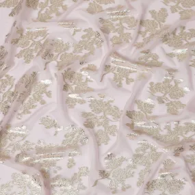 Elegant Light Pink Silk Chiffon Fabric with Metallic Lurex Floral Design, 110 cm Width, South Korea-D19722