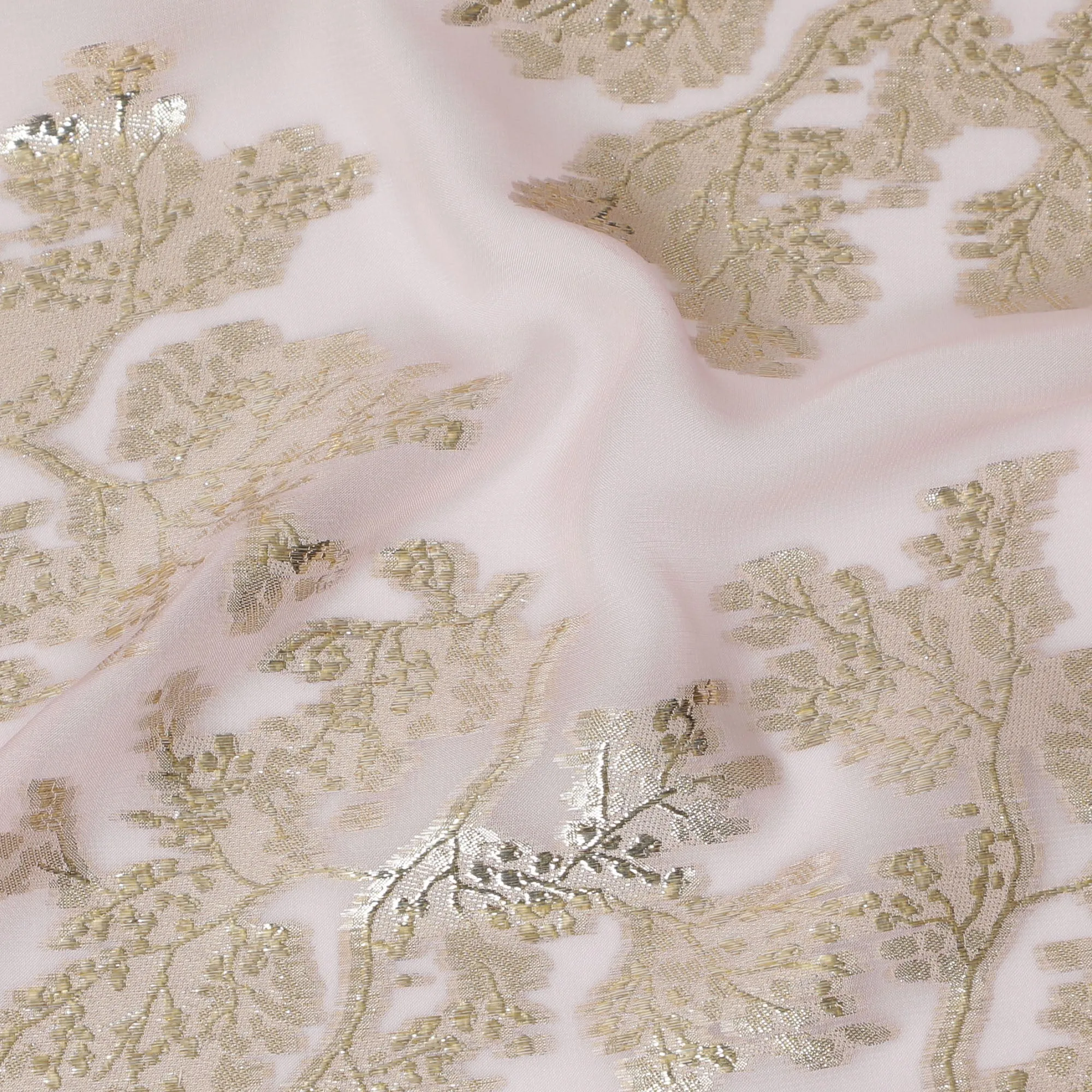 Elegant Light Pink Silk Chiffon Fabric with Metallic Lurex Floral Design, 110 cm Width, South Korea-D19722