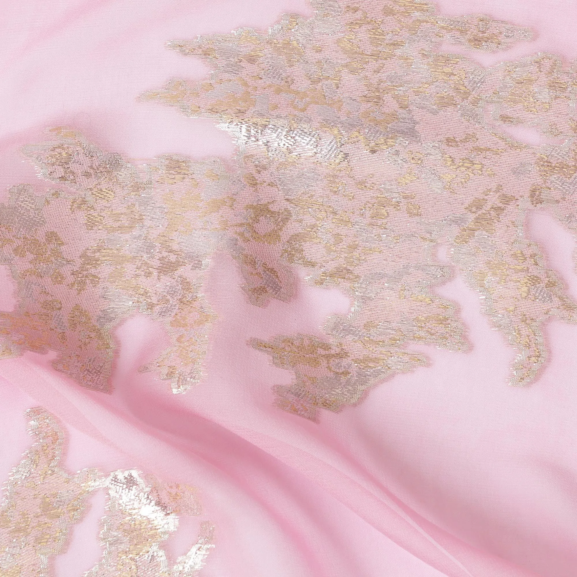 Elegant Metallic Gold Flecked Pink Silk Chiffon Fabric - Luxurious Design, Made in South Korea, 140cm Wide-D17775