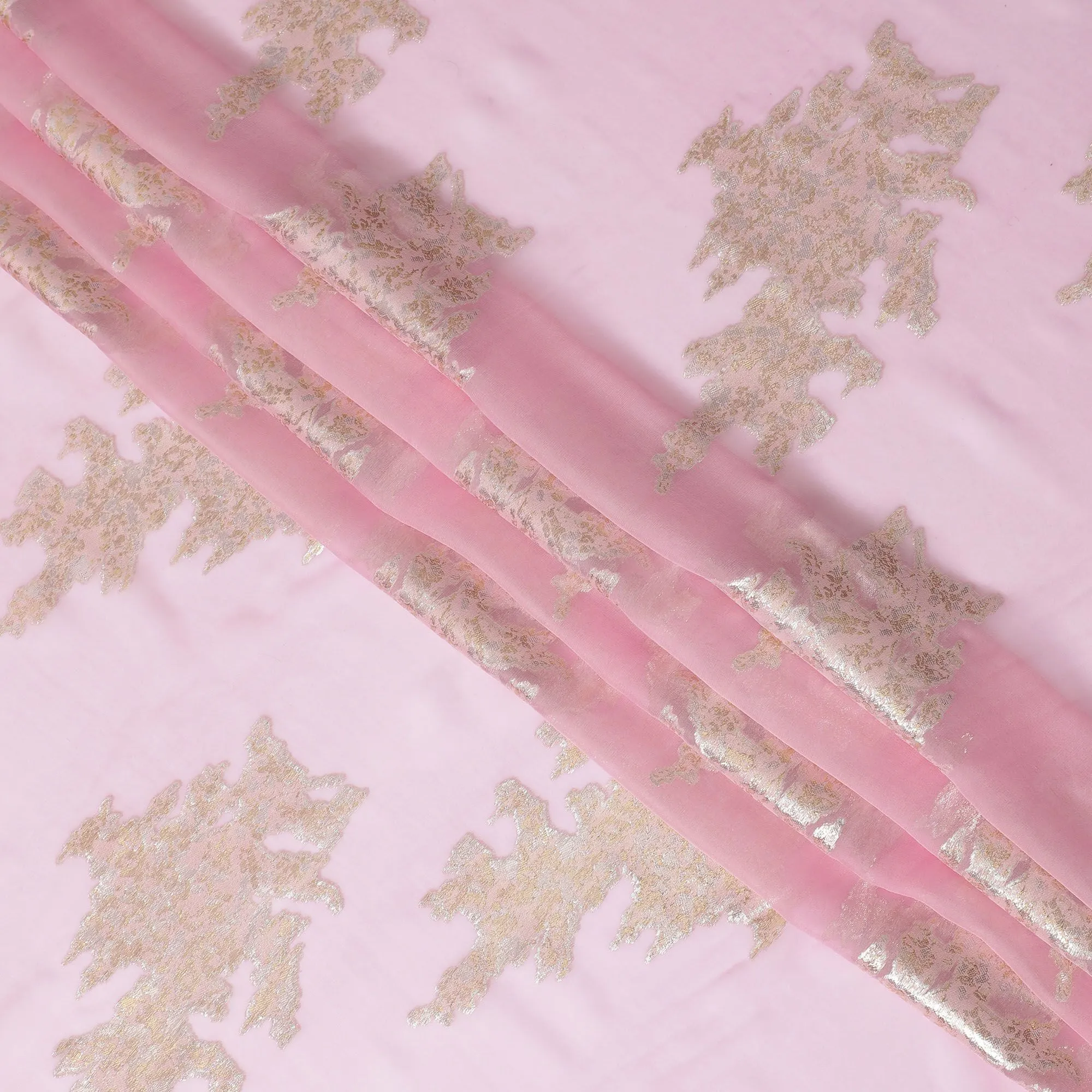 Elegant Metallic Gold Flecked Pink Silk Chiffon Fabric - Luxurious Design, Made in South Korea, 140cm Wide-D17775