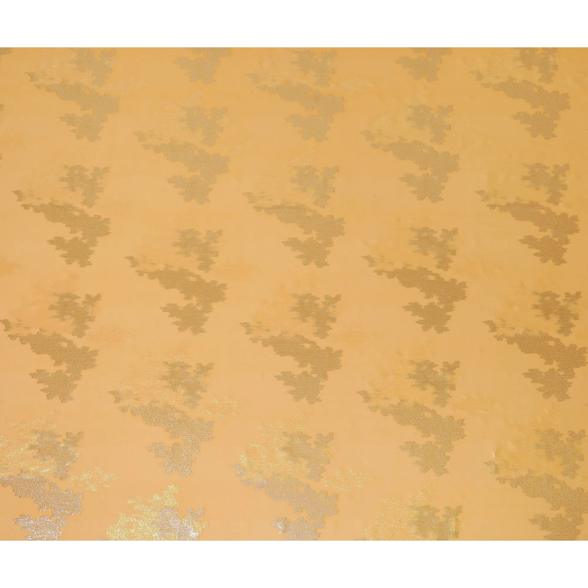 Elegant Mustard Yellow Silk Chiffon Fabric with Metallic Lurex Floral Design, 110 cm Width, South Korea-D19715