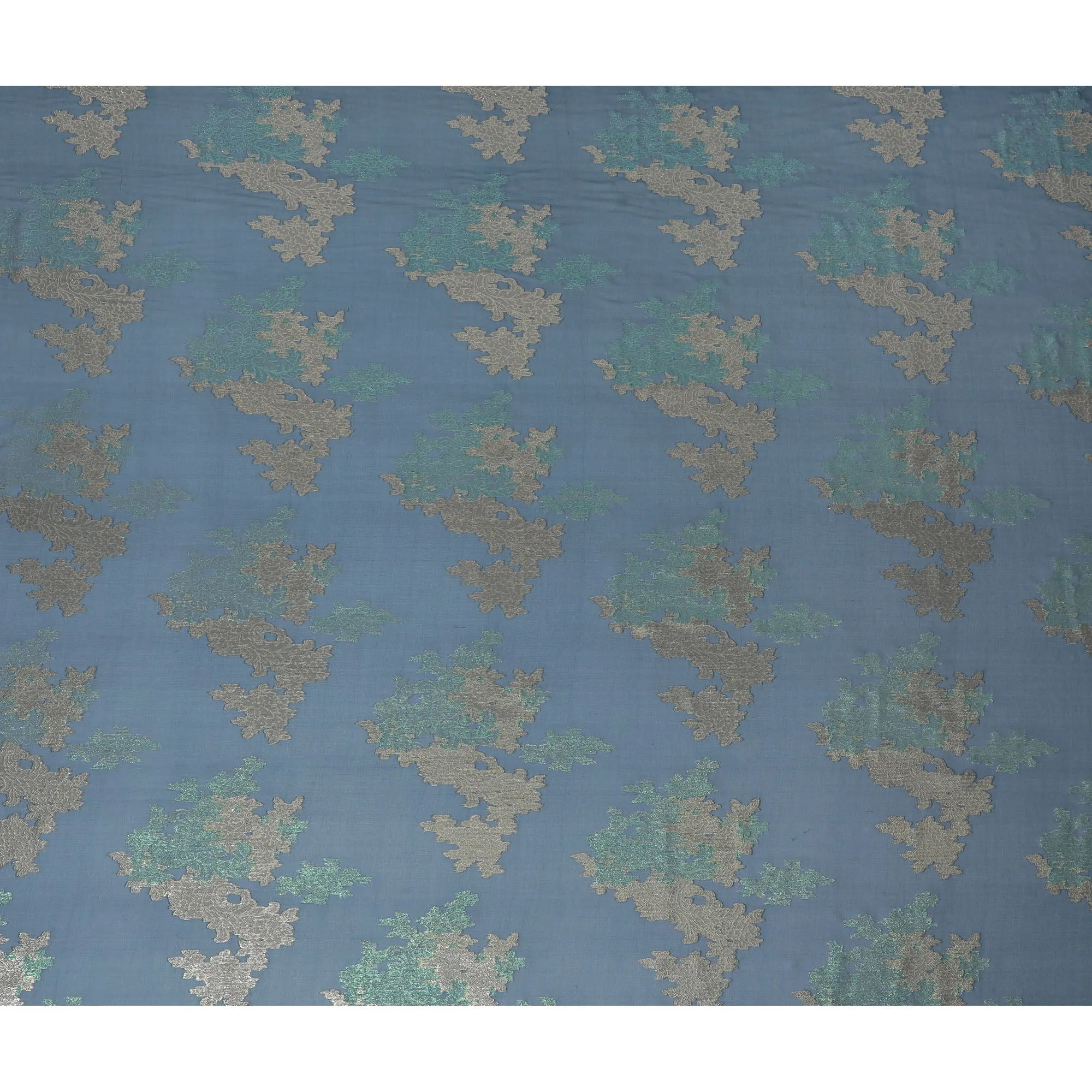 Elegant Slate Green Silk Chiffon Fabric with Metallic Lurex Floral Design, 110 cm Width, South Korea-D19712