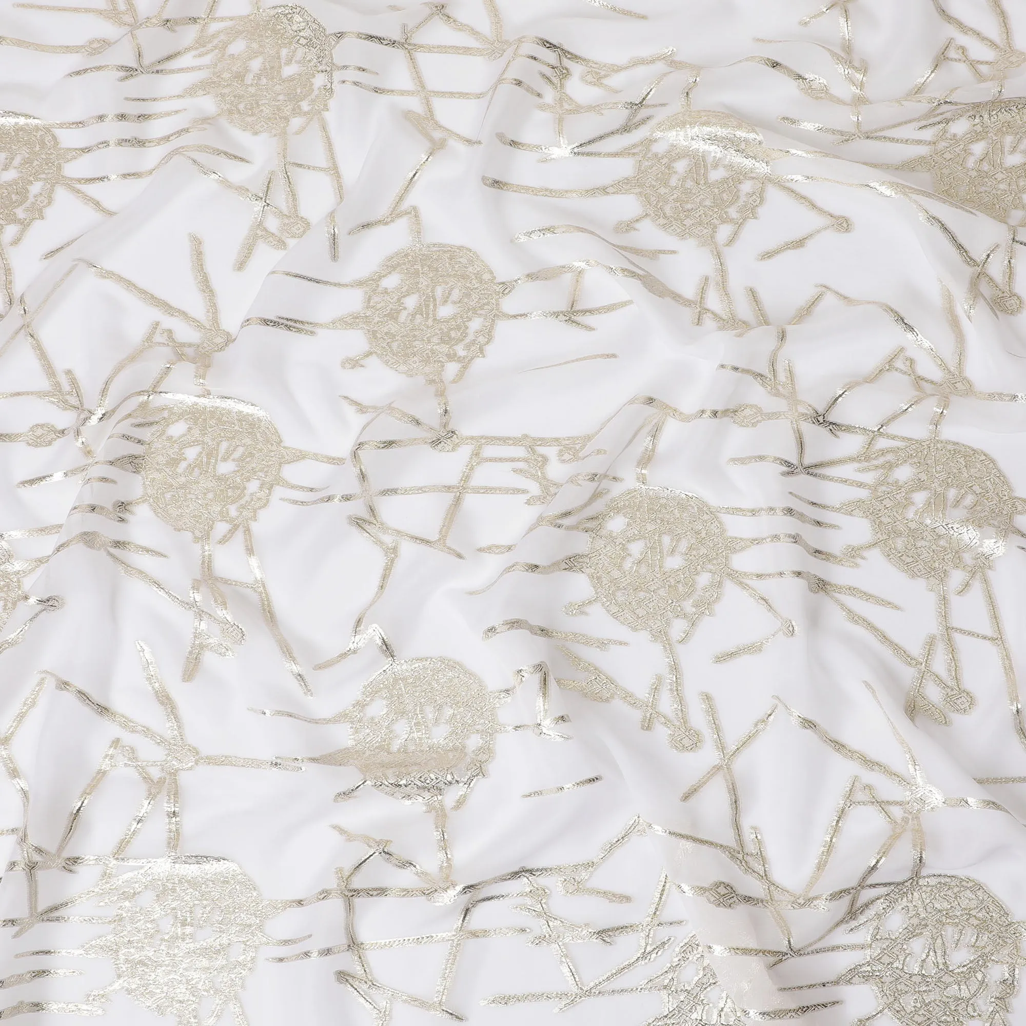 Elegant White Silk Chiffon Fabric with Metallic Lurex, 110 cm Wide, South Korean Design-D19581