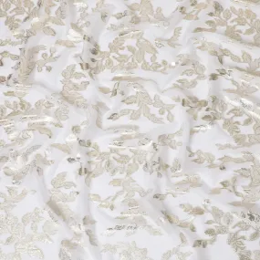 Elegant White Silk Chiffon Fabric with Metallic Lurex Floral Design, 110 cm Width, South Korea-D19720