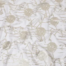 Elegant White Silk Chiffon Fabric with Metallic Lurex Geometric Floral Design, 110 cm Width, South Korea-D19729