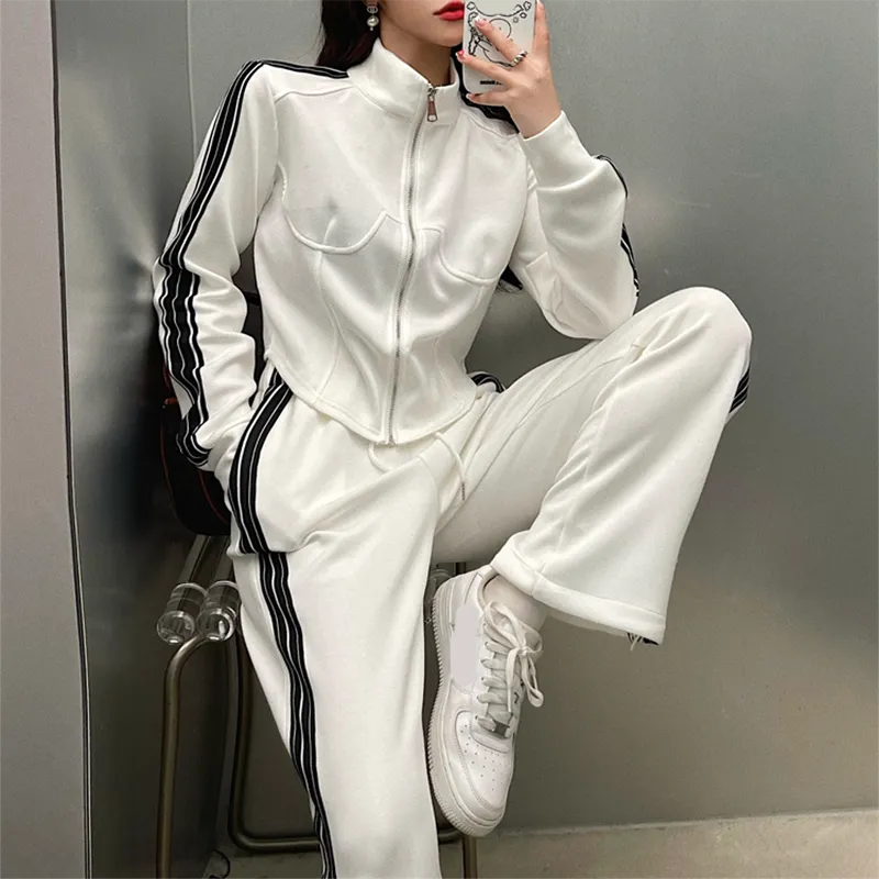 Fashion Temperament Jacket High Waist Wide Leg Pants Two Piece Set