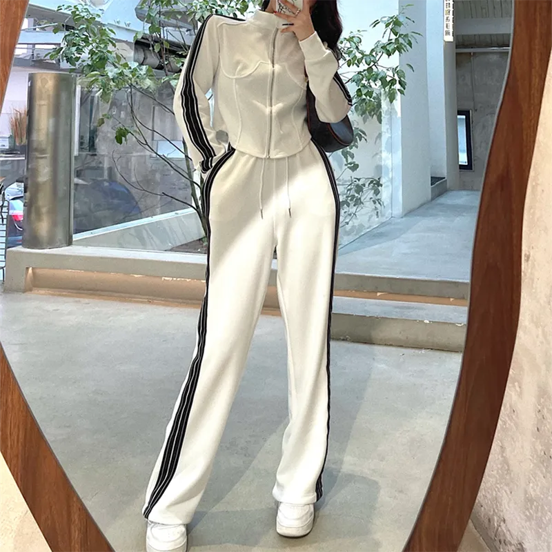 Fashion Temperament Jacket High Waist Wide Leg Pants Two Piece Set