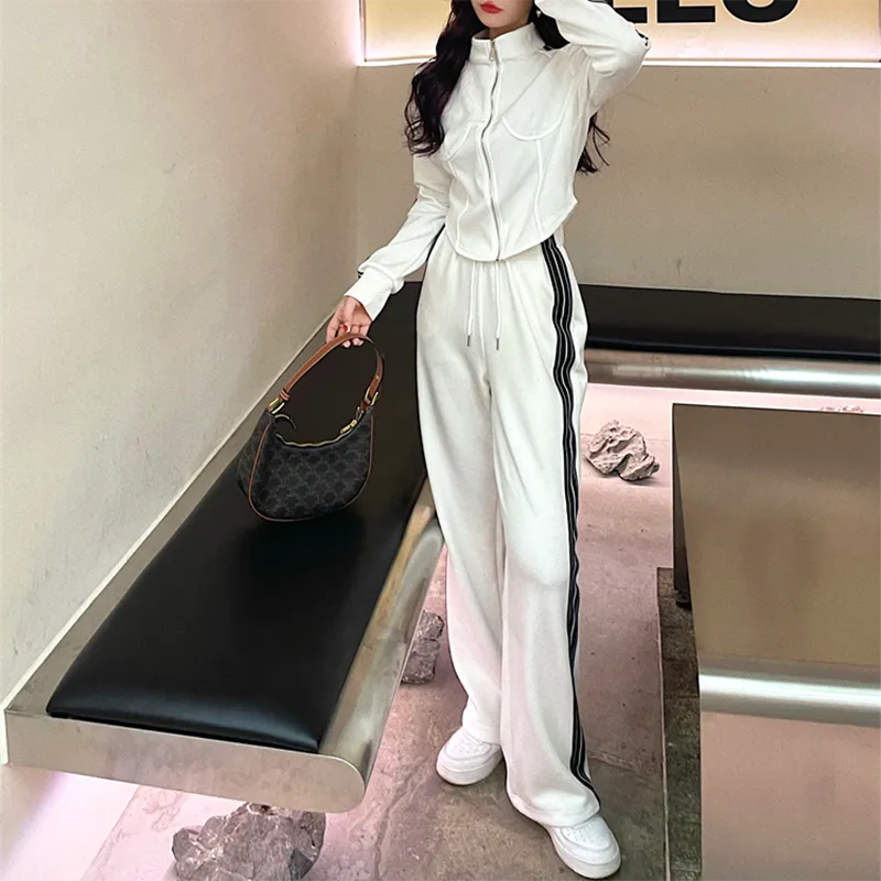 Fashion Temperament Jacket High Waist Wide Leg Pants Two Piece Set