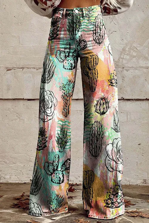 Febedress High Waist Unique Print Wide Leg Pants