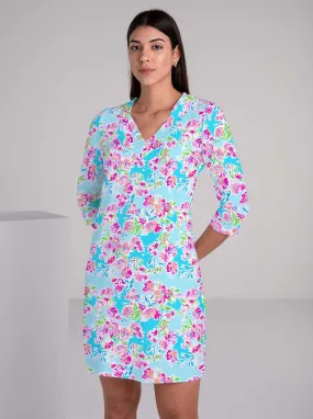 Fenomina Print Cotton Knit 3/4 Sleeve V-Neck Dress