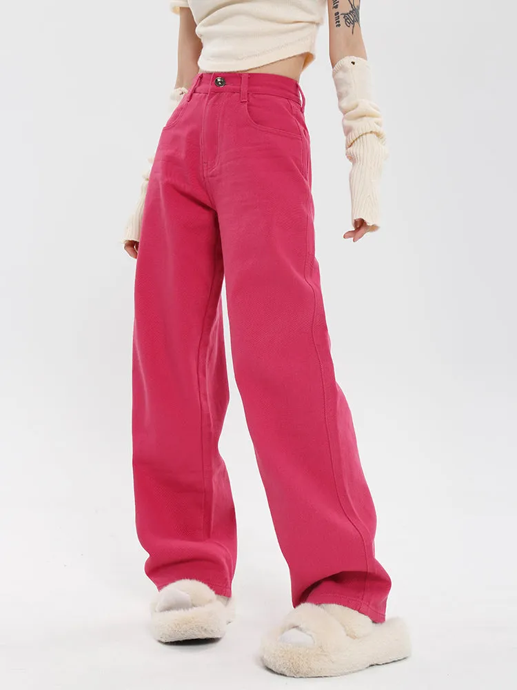 Ferra Rose Pink High Waist Straight Leg Denim Pants