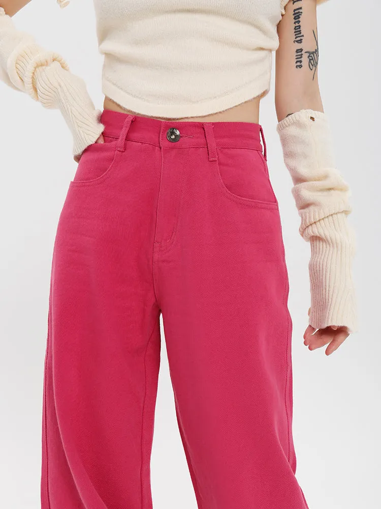 Ferra Rose Pink High Waist Straight Leg Denim Pants