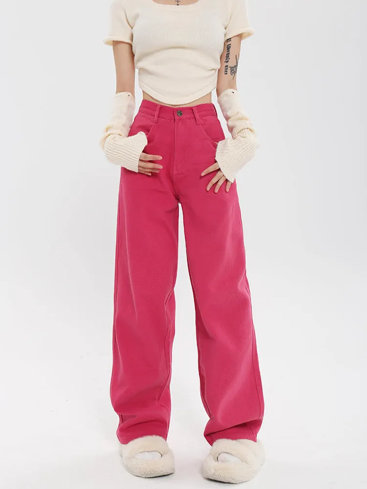 Ferra Rose Pink High Waist Straight Leg Denim Pants