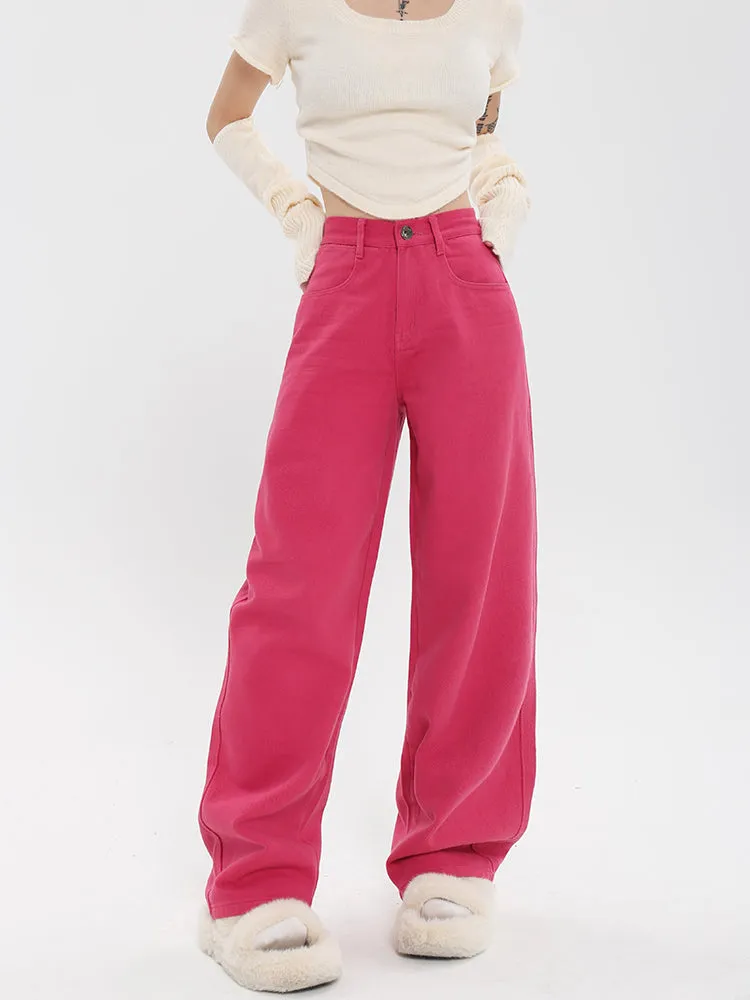 Ferra Rose Pink High Waist Straight Leg Denim Pants