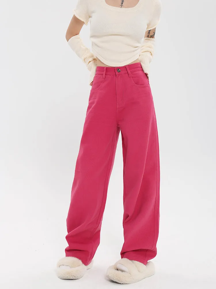 Ferra Rose Pink High Waist Straight Leg Denim Pants