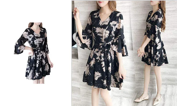 Floral Women's Summer Dress - Black