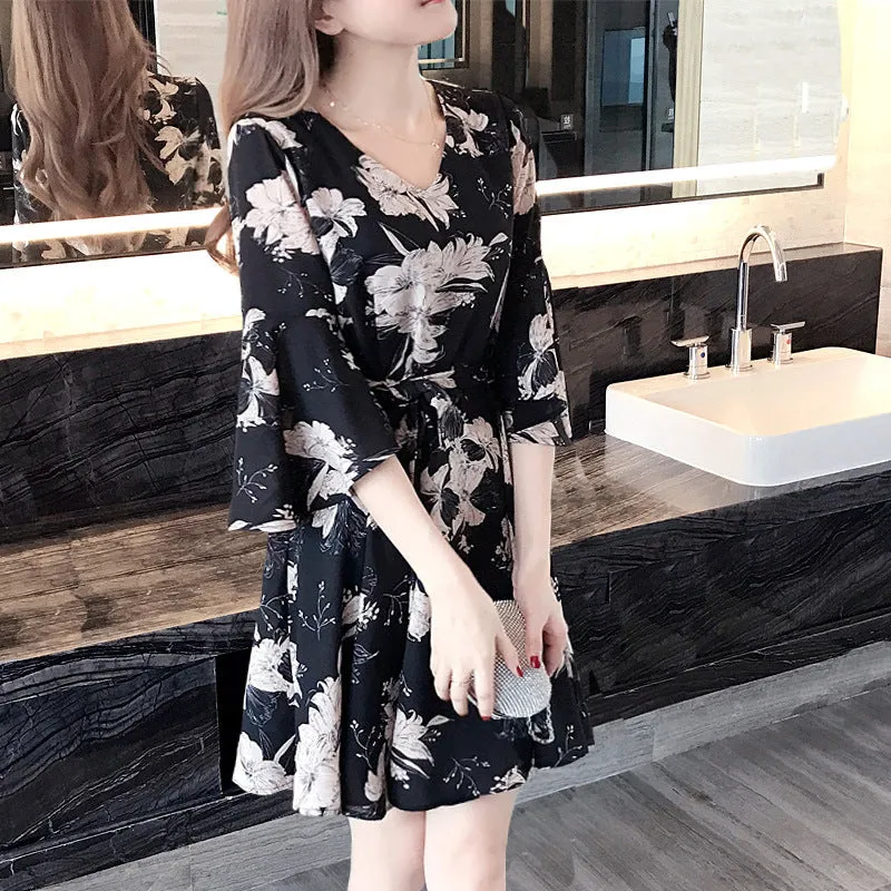 Floral Women's Summer Dress - Black