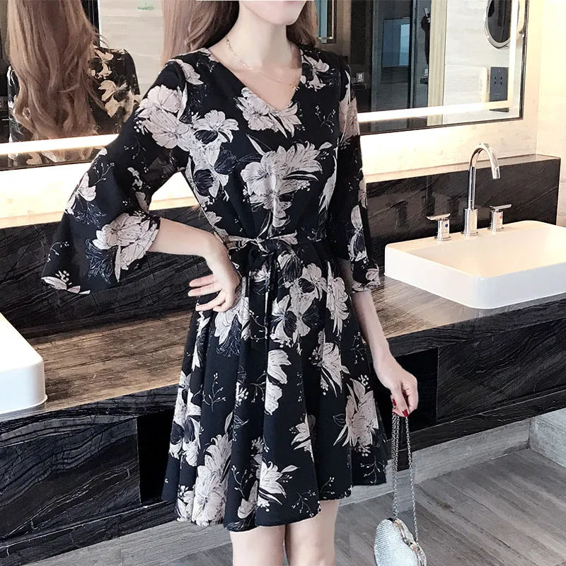 Floral Women's Summer Dress - Black