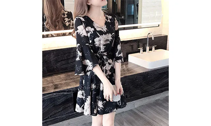 Floral Women's Summer Dress - Black