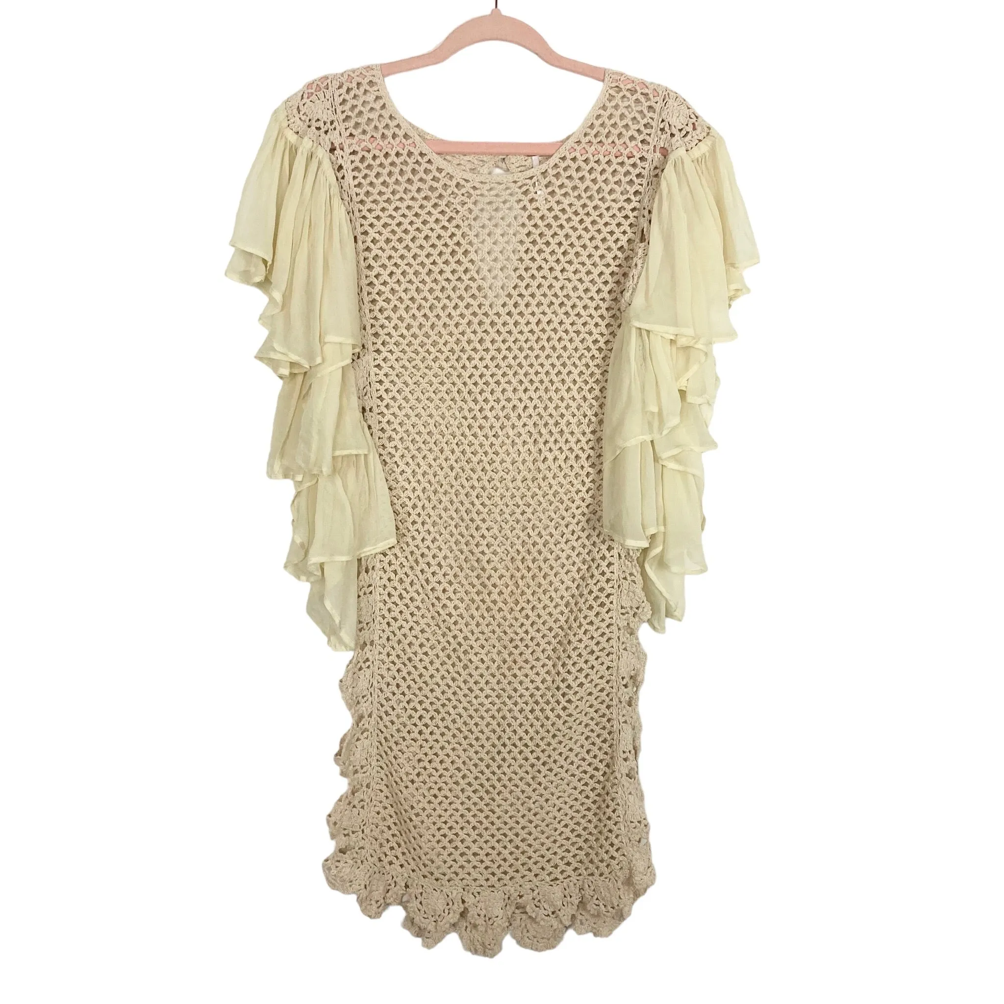 Free People Cream Ruffle Sleeve Dress- Size S (see notes, sold out online)