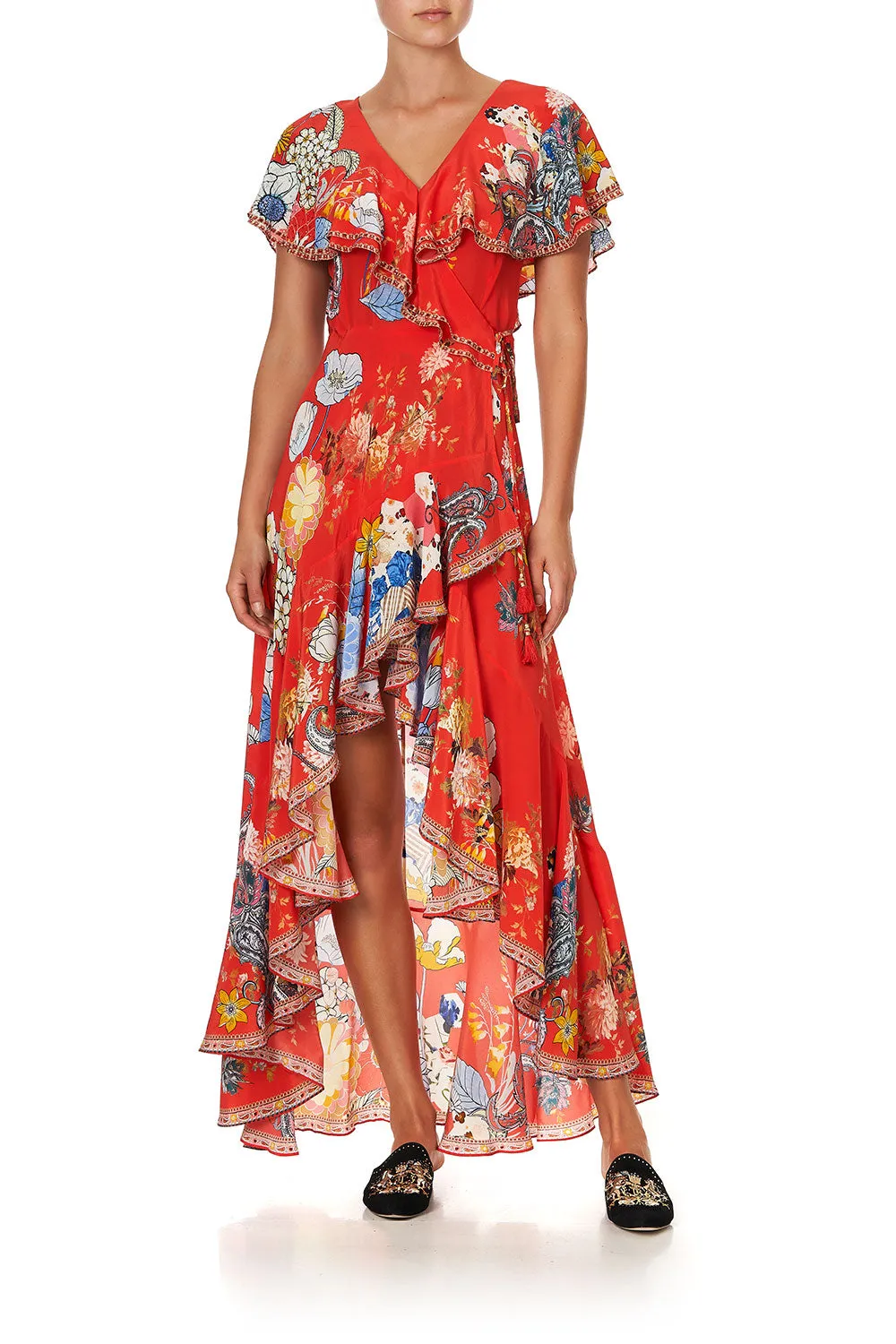 FRILL SLEEVE LONG DRESS PAISLEY IN PATCHES