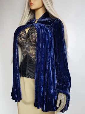 Genuine Rare 1920s Rich Velvet Cape in Blue - Drapes Beautifully - Button Kneck and Open Front - Perfect Romantic Whimsigoth Drama