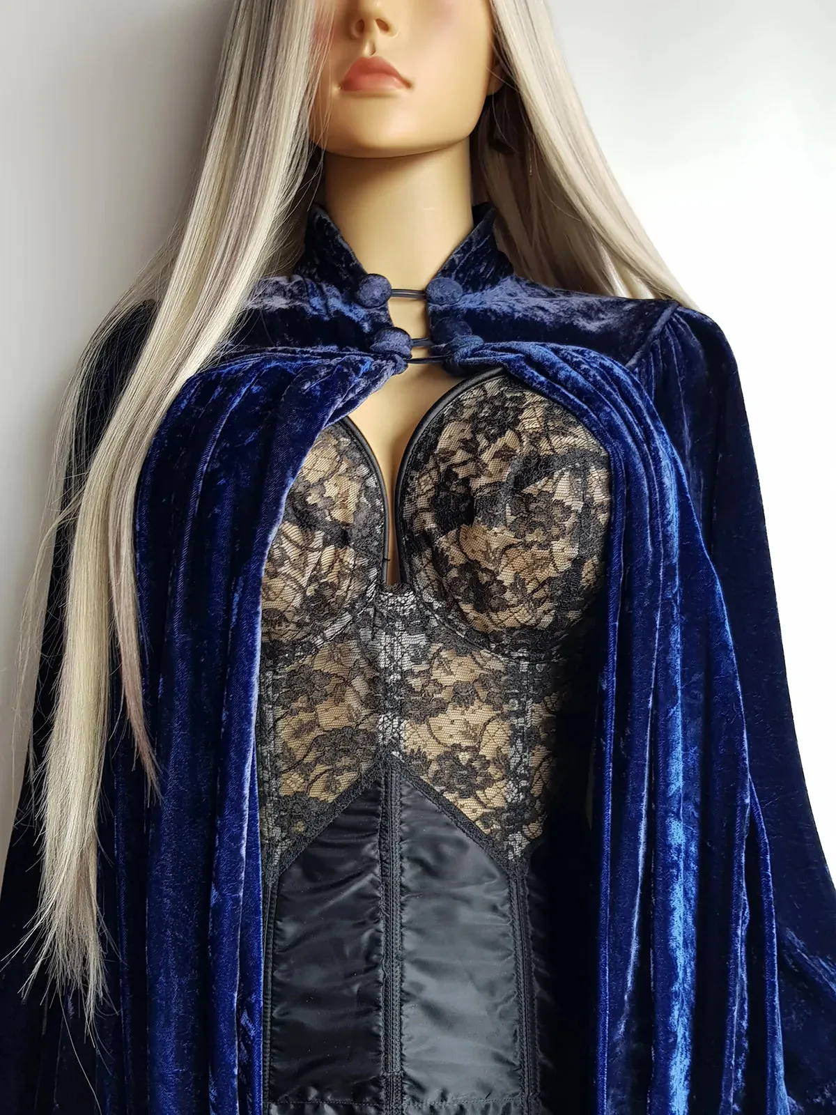 Genuine Rare 1920s Rich Velvet Cape in Blue - Drapes Beautifully - Button Kneck and Open Front - Perfect Romantic Whimsigoth Drama