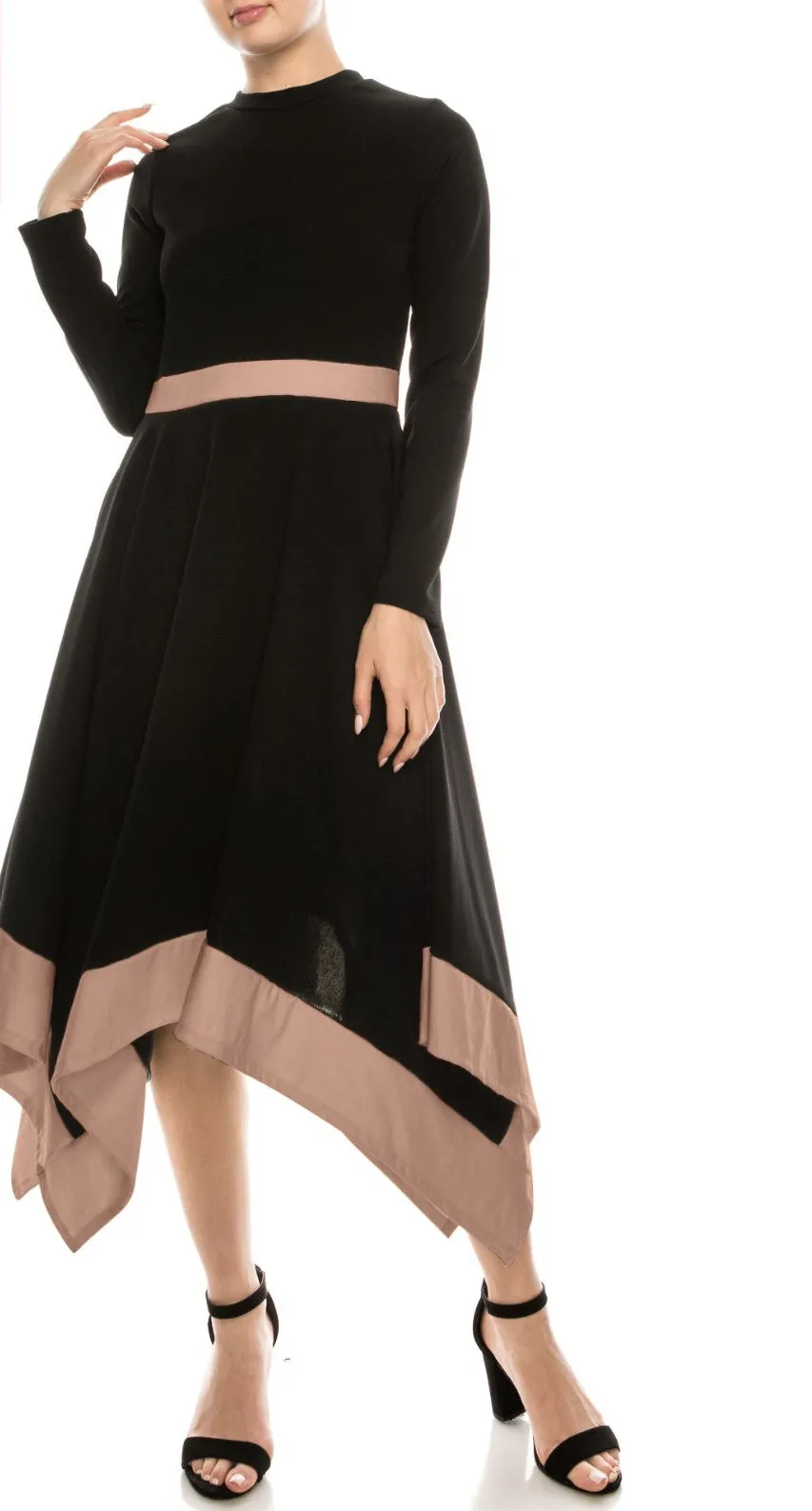 Georgette Asymmetrical Color Block Midi Dress