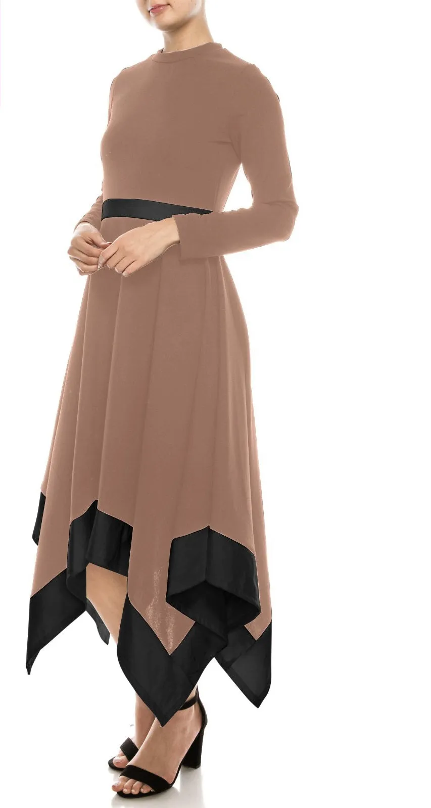 Georgette Asymmetrical Color Block Midi Dress