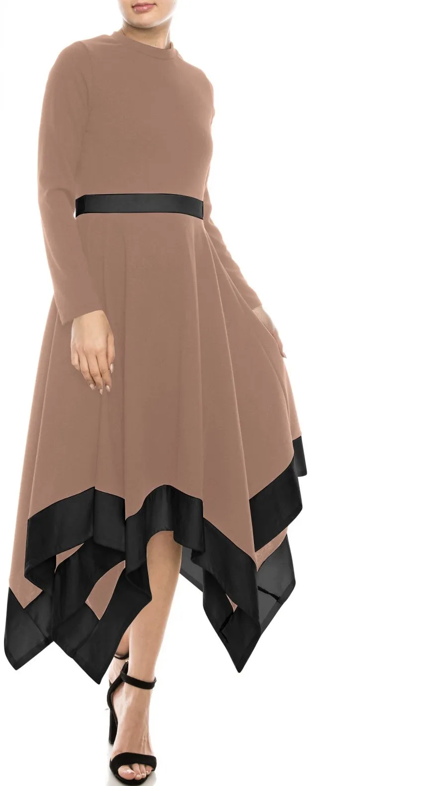 Georgette Asymmetrical Color Block Midi Dress