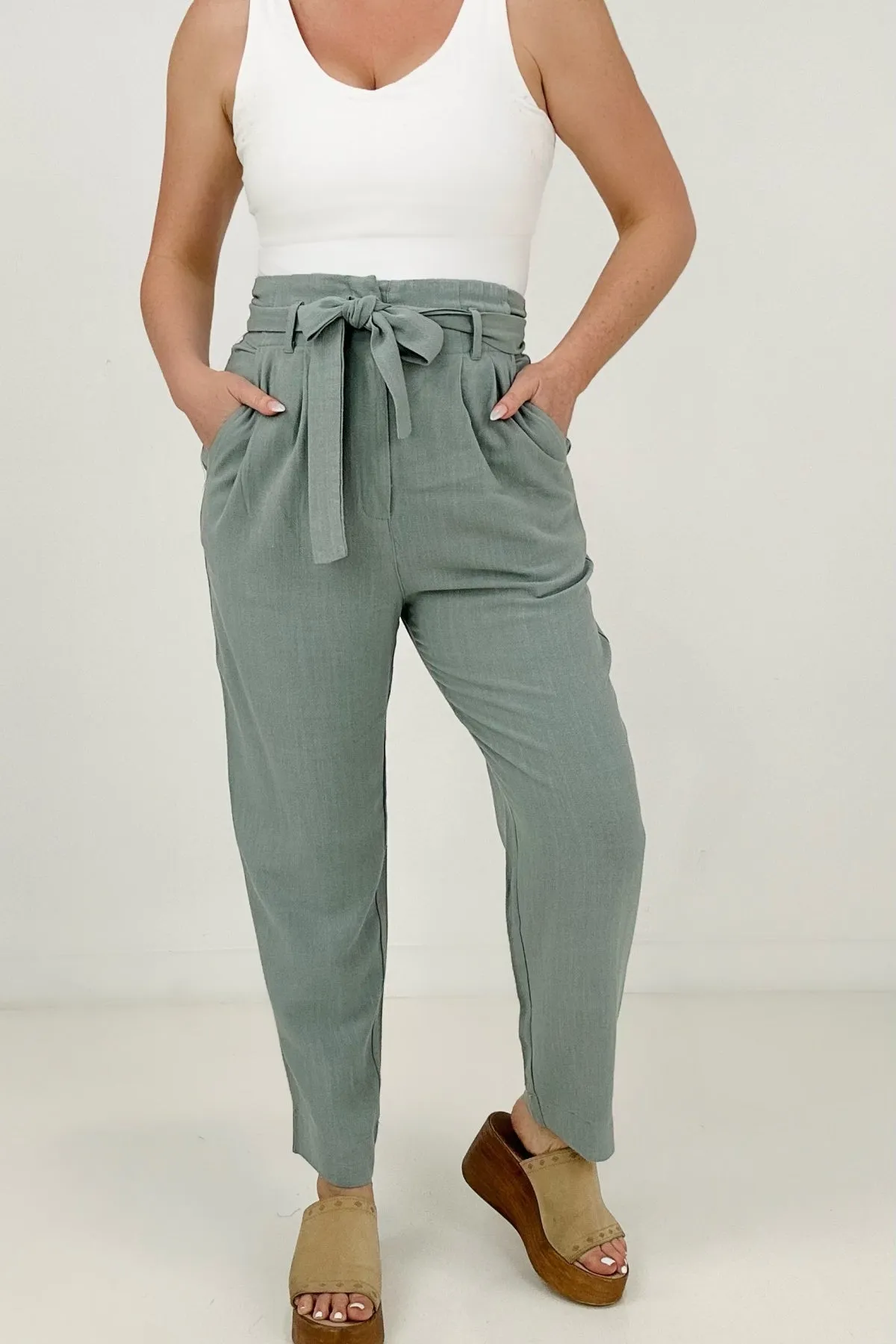 Gilli High Waist Pin Tuck Linen Pants