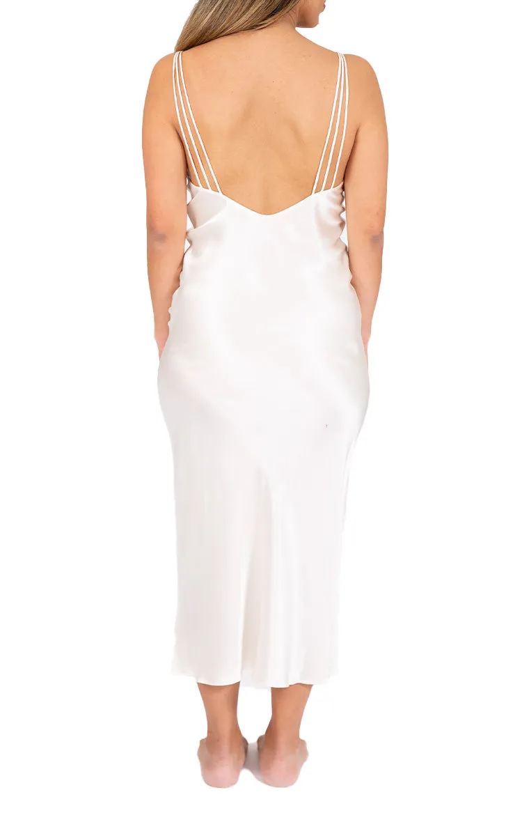 Ginia 100% Silk Nightgown with V Neck and Low Back in Ivory GDS401